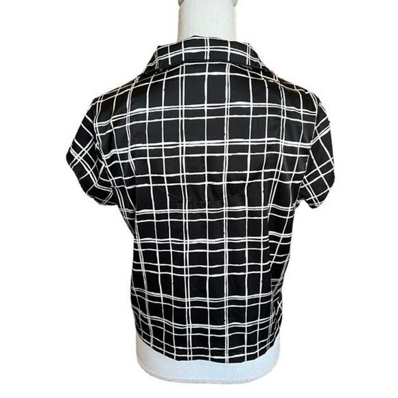 House of Harlow 1960 sleepwear black and white plaid button down top - Picture 2 of 5